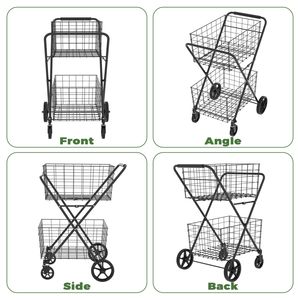 Carrello spesa pieghevole Jumbo a 2 livelli con ruote girevoli a 360 gradi e doppio cestello - Product Image 5