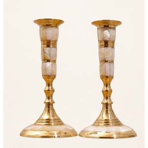 Custom Polished <b>Brass</b> Mother of Pearl Inlay Candle Stand Premium Quality Handcrafted Bone Inlay <b>Candlestick</b> <b>Holder</b> for Wholesale - Product Image 1