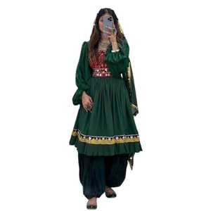 Novedades 2026: Elegante Salwar Kameez Afgano Kuchi con Apliques de Encaje y Volantes Bordados, Corte Entallado, Manga Larga para Mujer - Product Image 1