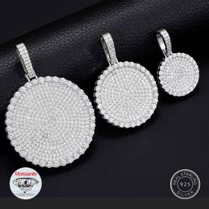 Colgante de disco redondo con moissanita VVS brillante, estilo Hip Hop Iced Out, de plata de ley 925 con múltiples chapas, unisex - Product Image 2