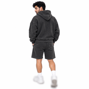 <b>Men's</b> <b>Hoodie</b> & <b>Shorts</b> <b>Set</b> Solid Breathable Casual Tracksuit Spring Wear Cotton Fleece Sweatshirt Outfit - Product Image 2