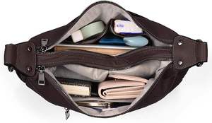 Bolso de Hombro Tipo Hobo de Cuero Genuino para Mujer, Bolso Bandolera con Cierre, Gran Capacidad, Textura Granulada, para Viajes Diarios - Product Image 2