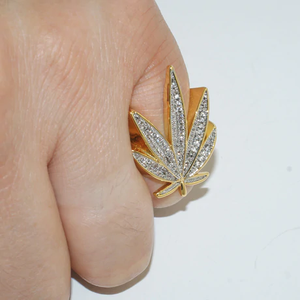 Bague Cocktail en Moissanite Plaqué Or, Sertie Pavé, Forme Feuille, Style Hip-Hop, Bijou Unisexe - Product Image 1