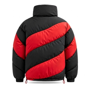 Blouson matelassé unisexe noir et rouge à col montant, manteau d'hiver chaud zippé, streetwear d'extérieur, vêtements personnalisés à marque privée OEM ODM - Product Image 2
