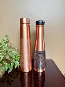 Copper Water <b>Bottle</b> Oriental Design Pattern Portable Travel Drinking <b>Flask</b> with Lids - Product Image 1