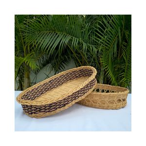 Premium Quality Handcrafted Purple Sedge <b>Brown</b> Rattan Oval <b>Storage</b> Basket for Home Office Kitchen-Multifunctional Tray - Product Image 1