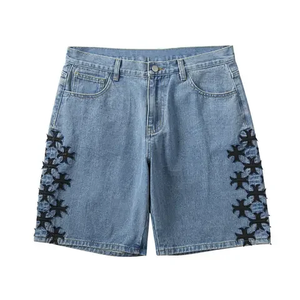 Shorts de Mezclilla Desgastados para Mujer con Apliques Cruzados, Cintura Media, Corte Regular, Estilo Casual Vintage de Verano - Product Image 5