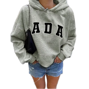 Sudadera con Capucha Extra Grande para Mujer, Color Gris, de Algodón Tejido, con Estampado de Letras y Logotipo Frontal, Manga Larga, Estilo Casual Otoñal, Transpirable, Corte Regular - Product Image 1