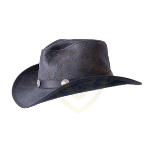 Sombrero de Vaquero de Cuero Auténtico, Estilo Vintage, Diseño Occidental, OEM, Personalizado, Proveedor al por Mayor, Sombrero de Cuero para Hombre - Product Image 1