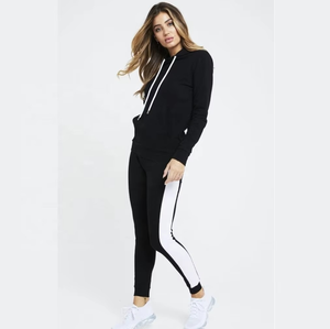 Conjunto Deportivo Negro con Capucha para Mujer, Diseño Sólido de Manga Larga, Sudadera y Pantalones de Corte Casual con Bolsillos Laterales - Product Image 4