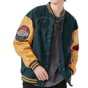 Manteau à blocs de couleurs brodé de lettres littéraires et artistiques pour hommes, veste de sports d'extérieur, coupe-vent, universitaire de baseball - Product Image 3