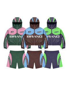 Custom Sweatsuit Windbreaker <b>Set</b> Nylon Tracksuit Oversized Lightweight Cut and <b>Sew</b> Zip up Jacket and Nylon Pants Windbreaker <b>Set</b> - Product Image 1