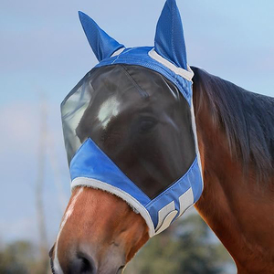 หน้ากากกันแมลงวันสำหรับม้า รุ่นมาตรฐาน ช่องตาขนาดใหญ่ พร้อมที่ครอบหู ป้องกันรังสียูวี สีน้ำเงินรอยัล ขนาดเต็มตัว - Product Image 5