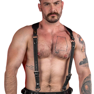 Ensemble harnais et bretelles en cuir pour homme, ajustement réglable, cuir de qualité supérieure, tenue de club - Product Image 1