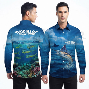 Custom Logo Botton Collar <b>Sun</b> Protection Long Sleeve Fishing Polo <b>Shirt</b> 100% Polyester Moisture Fisherman Jersey - Product Image 3