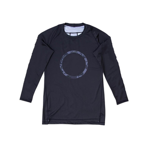 Chemise de compression à manches longues noire pour homme avec imprimé circulaire, séchage rapide, coupe ajustée, vêtements d'arts martiaux - Product Image 1
