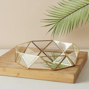 <b>Mirrored</b> Glass Storage Tray Rectangle Single Tier <b>Gold</b> Plated Finish Modern Luxury Jewelry Organizer <b>Table</b> Decorative Tray - Product Image 3