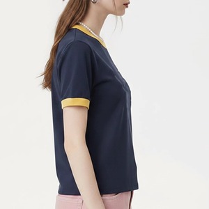 Prix de gros – Nouveau T-shirt d'été à épaules tombantes, coupe classique, col rond, surpiqûres contrastées, 100 % coton, avec logo personnalisé sérigraphié et appliqués – Livraison rapide - Product Image 2