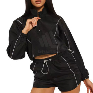 Conjunto Deportivo de Verano para Mujer, Chaqueta Cortavientos Informal con Cuello Alto y Pantalones Cortos, Ecológico y Transpirable, para Correr y Hacer Ejercicio - Product Image 2