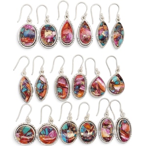 Boucles d'oreilles créoles en laiton plaqué or/argent 14K, légères et massives, unisexes, avec turquoise rose épineuse, par Jewelry Perfections - Product Image 1