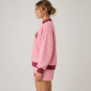 Ensemble short 2 pièces pour femme, rose blush, micro-points, col montant, vêtements de sport décontractés personnalisés - Product Image 4