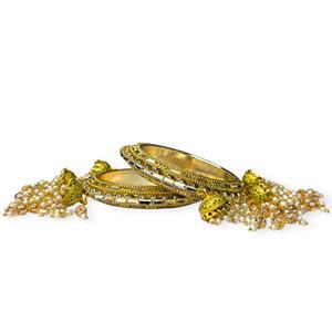 Conjunto de Brazaletes Jhumka de Metal Dorado con Perlas, de Alta Gama, Elegante, para Novias, Bodas y Fiestas, Precio al por Mayor - Product Image 3