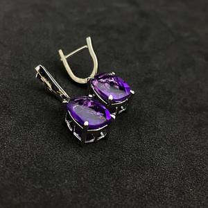 925 Silver Platinum Plated Amethyst Drop <b>Earrings</b> Bezel Setting Purple Gemstone Trendy Women's Jewelry Everyday Wear Third Party - Product Image 4