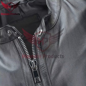 Chaqueta de Cuero Genuino Negra para Hombre, Corte Ajustado, Estilo Cafe Racer, Motociclista, Piel de Vacuno, Mangas Acanaladas, Clásica, Personalizada, Cálida para Invierno - Product Image 5