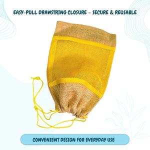 Sac en filet de jute avec cordon de serrage 25x20 cm, design respirant et résistant, sac de rangement réutilisable pour fruits et légumes jusqu'à 1 kg - Product Image 4