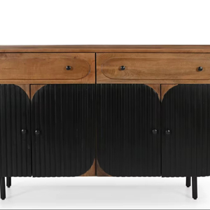 Panel Style 4-Door Solid Mango Wood <b>Sideboard</b> with Iron Legs Luxury Home Furniture - Product Image 1