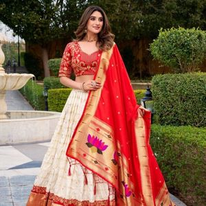 <b>Red</b> Floral Embroidered Lehenga Set Indian Wedding Outfit Heavy Dupatta Printed Stitched With Unstitched <b>Blouse</b> Lehenga Wholesale - Product Image 2
