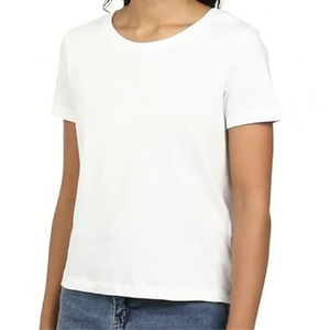 เสื้อยืดผู้หญิงผ้าฝ้ายถักแบบสั่งทำพิเศษ 100% คอโอ คอกลม แขนสั้น สีพื้น เสื้อยืดผู้หญิง OEM - Product Image 5