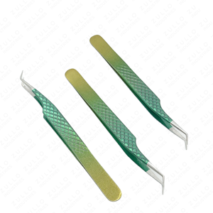 Ensemble de pinces à cils Green Diamond Grip, 3 pièces, acier inoxydable, forme en L, applicateurs classiques pour extensions de cils, professionnels - Product Image 4