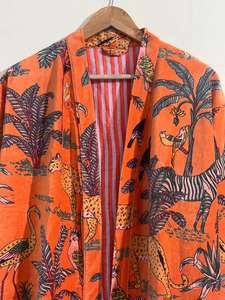 Robe kimono en velours imprimé jungle indienne, veste de mariée en coton, robe en velours - Product Image 3