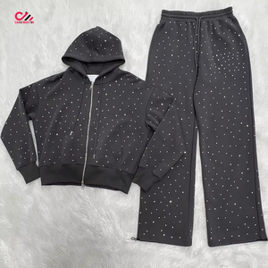 Ensemble de survêtement 2 pièces pour homme 2026, entièrement orné de strass, en molleton 100% coton épais - Product Image 1