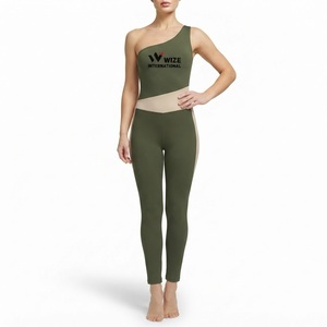 Combinaison de yoga asymétrique pour femme, taille haute, effet ventre plat, longueur intégrale, color block - Product Image 1