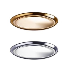 Assiette Ronde en Métal Poli Couleur Unie Plat de Service Plat Rond Doré Argenté Design Classique Décoratif - Product Image 1