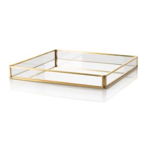 Luxury Gold Brass Metal Glass <b>Mirror</b> Tray <b>Square</b> Cosmetic Jewelry Organizer Makeup Vanity Serving Storage Trays For Home Decor - Product Image 1