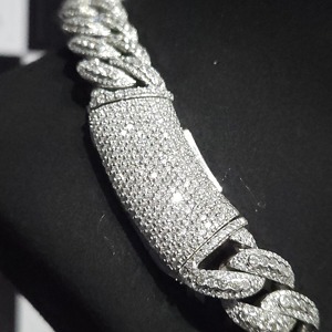 925 Sterling Silver Moissanite Cuban Link <b>Chain</b> Necklace <b>Iced</b> <b>Out</b> Hip Hop Statement Necklace Rhodium Plated Unisex Jewelry - Product Image 3