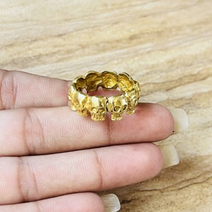 Bague Tendance Gothique Crâne en Laiton Plaqué Or 18 carats pour Hommes, Style Bohème, Bijou Squelette Motard, Vente en Gros - Product Image 2