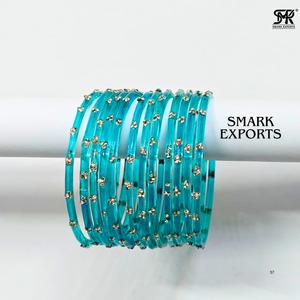 Stylish Turquoise Glass <b>Bangles</b> Set 12-Piece Indian Traditional Bridal Jewelry Elegant Women Fashion Gold Plated <b>Bracelet</b> - Product Image 5