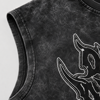 Débardeur tricoté noir à manches courtes avec logo personnalisé sur le devant, col rond, respirant, design gothique délavé, coupe oversize pour homme, 100 % coton