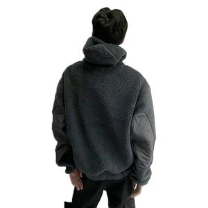 Sweat-shirt polaire zippé à capuche oversize pour homme, gris, coupe-vent, décontracté, hiver, uni, coupe régulière, manches longues, personnalisable 100% - Product Image 3