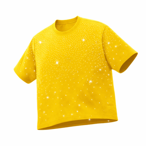 T-shirt Homme Oversize Jaune Personnalisé avec Strass, Motif Diamant Scintillant, Décontracté, Streetwear, Été, Coton Respirant, Motif à Pois - Product Image 4
