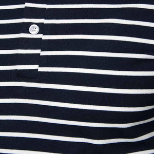 Men's Striped Short Sleeve Polo Shirt Cotton Knitted Breathable Casual Regular Fit Navy White Pattern - Product Image 6