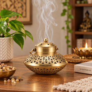 Encensoir en laiton antique avec motif floral découpé, Mabkhara Bakhoor en métal, porte-charbon portable suspendu pour Dhoop - Product Image 3