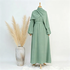 Abaya informal de manga larga hecha a mano, de alta tendencia, transpirable, de poliéster, con volantes, largo hasta el suelo. - Product Image 5