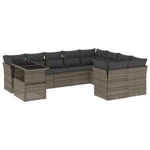 Ensemble de canapés de jardin en rotin PE gris et acier thermolaqué avec verre trempé, mobilier d'extérieur haut de gamme - Product Image 2