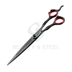 Professional Matte Black Hair Cutting Scissors with Dragon Claw Handle Design and Red Comfort <b>Ring</b> Inserts - Product Image 3