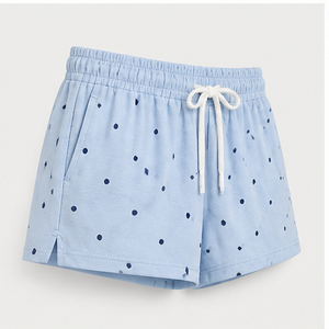 Shorts de détente pour femmes, coupe droite décontractée, à pois bleu glace, avec cordon de serrage, en jersey modal classique WPSHORT-0032 - Product Image 4